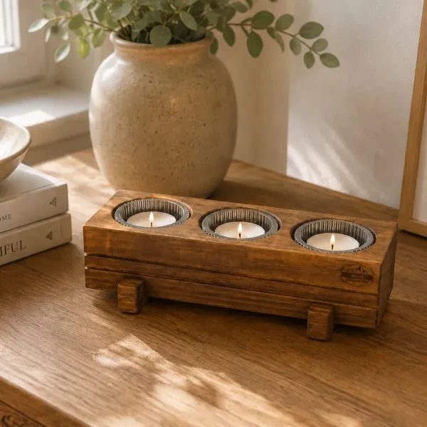 Rustik Üçlü Tealight Mumluk