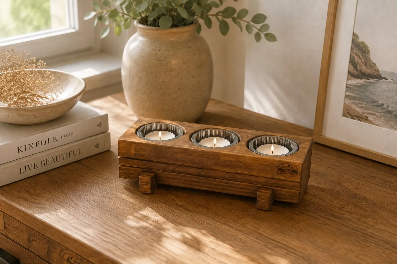 Rustik Üçlü Tealight Mumluk